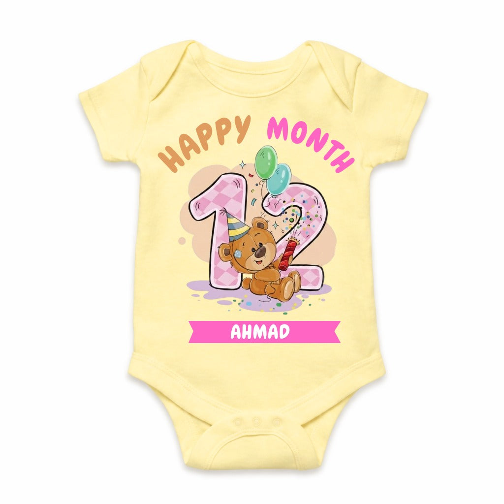 Happy 12th Month Baby Romper | Personalized Name Print