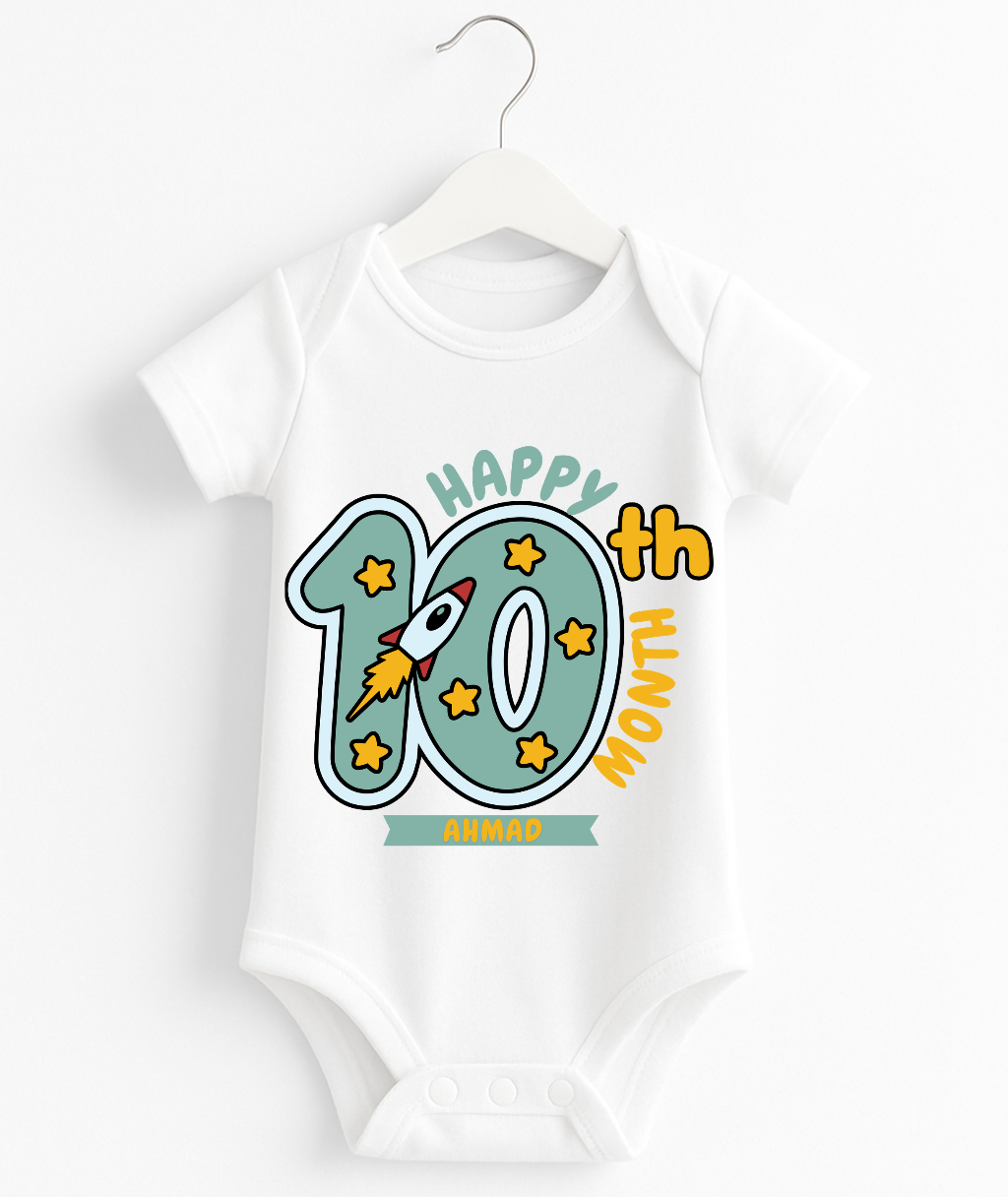 Happy 10th Month Baby Romper | Personalized Name Print