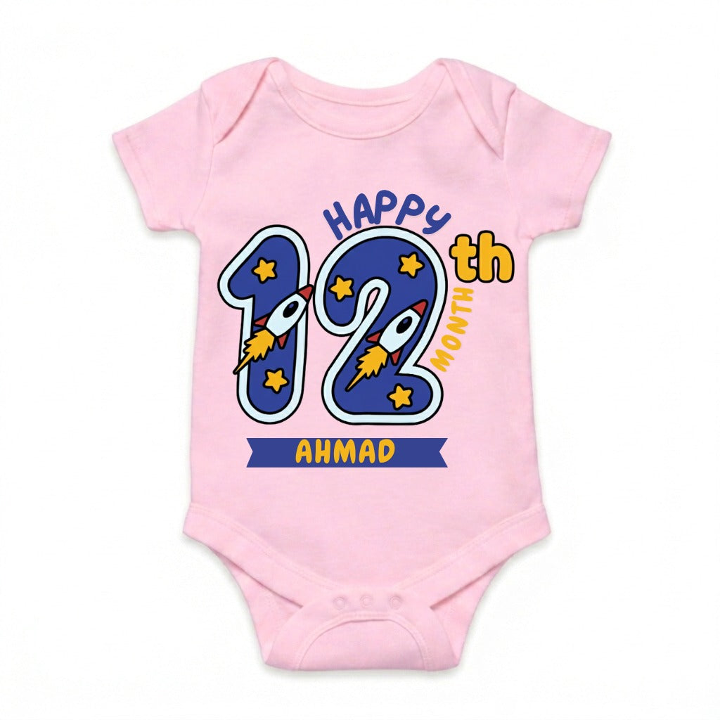 Happy 12th Month Baby Romper | Personalized Name Print