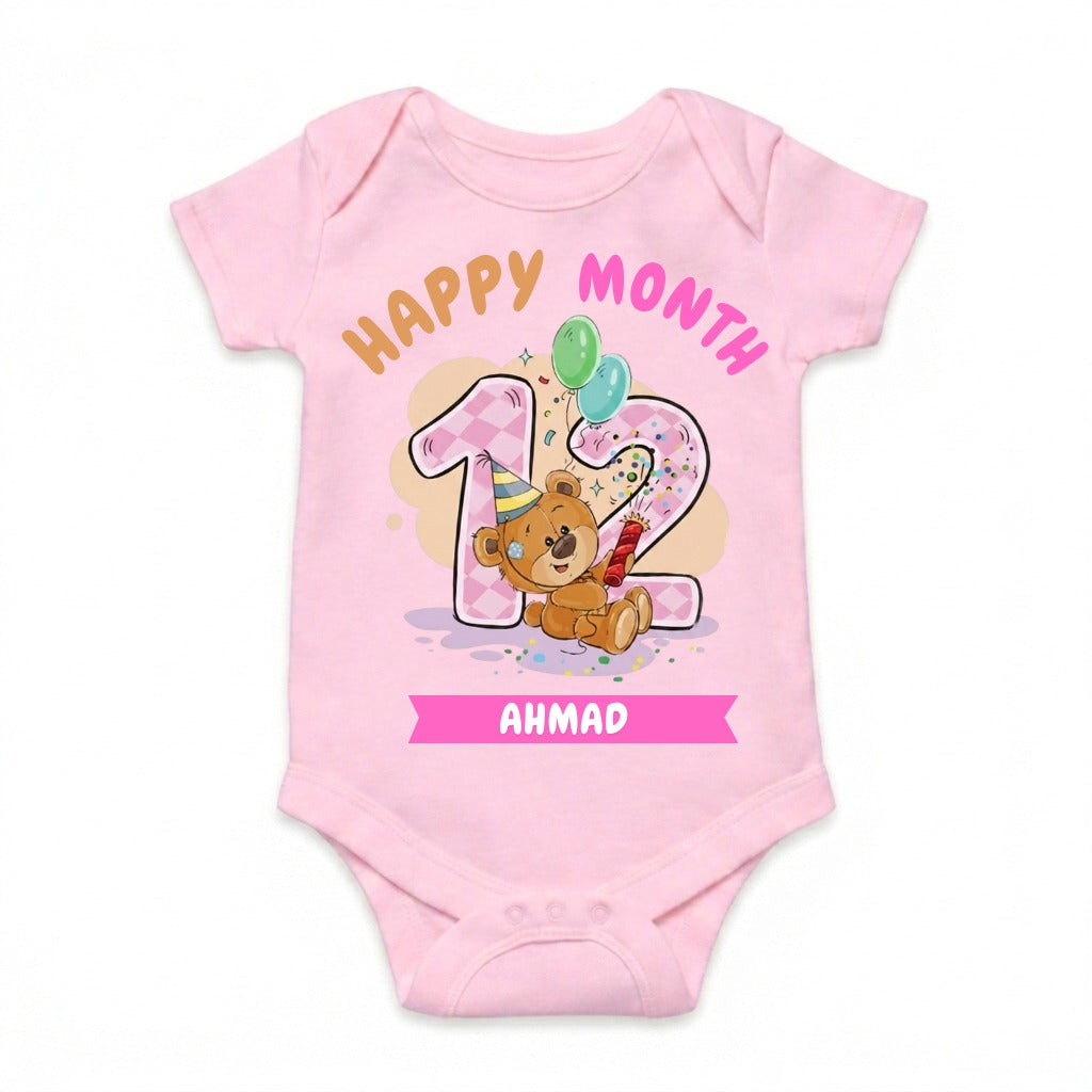 Happy 12th Month Baby Romper | Personalized Name Print