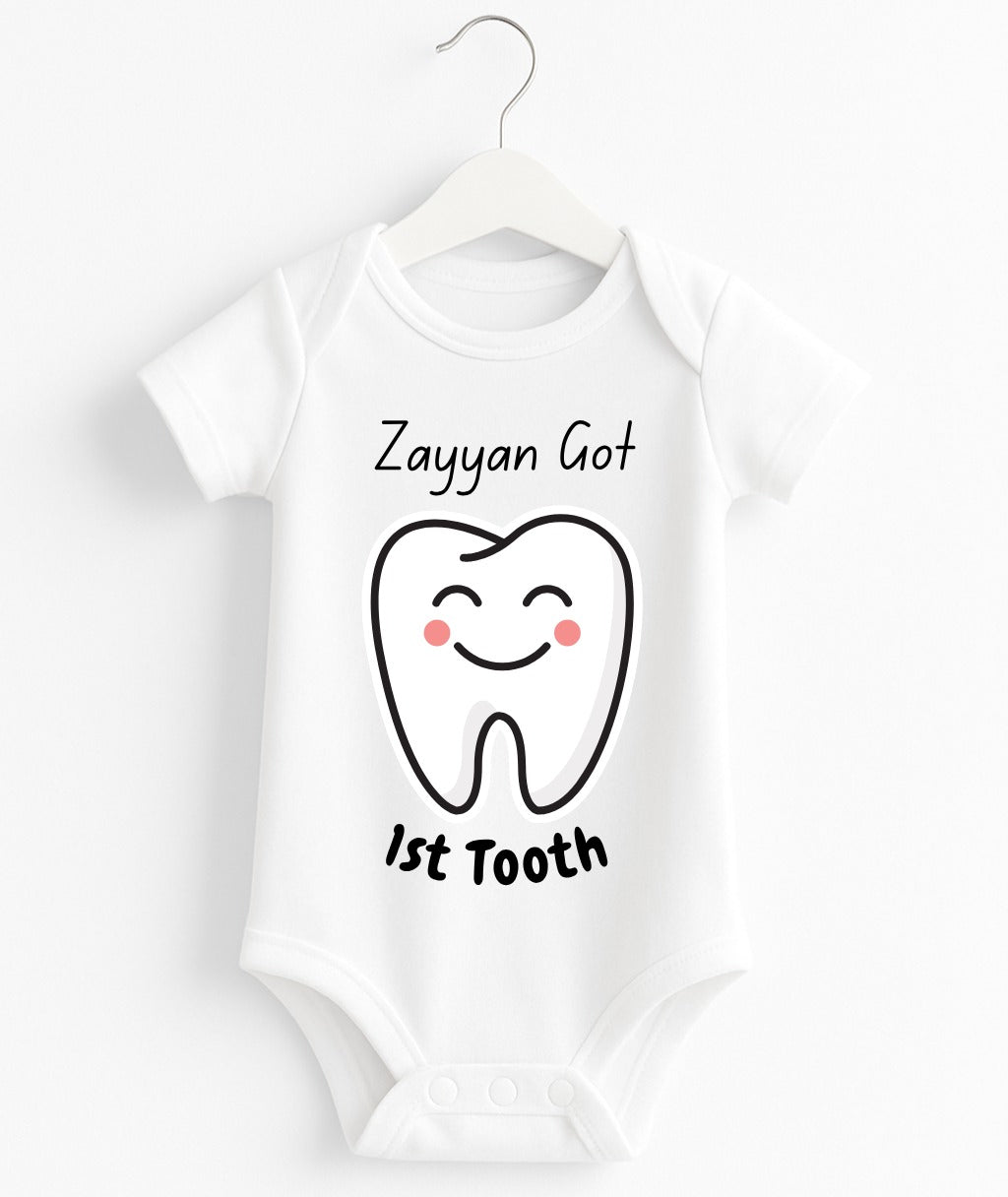 Custom Name 1st Tooth Romper | Customize Baby Romper