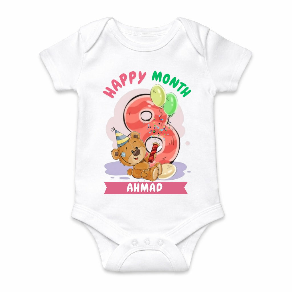 Happy 8th Month Baby Romper | Personalized Name Print