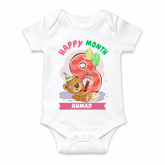 Happy 8th Month Baby Romper | Personalized Name Print