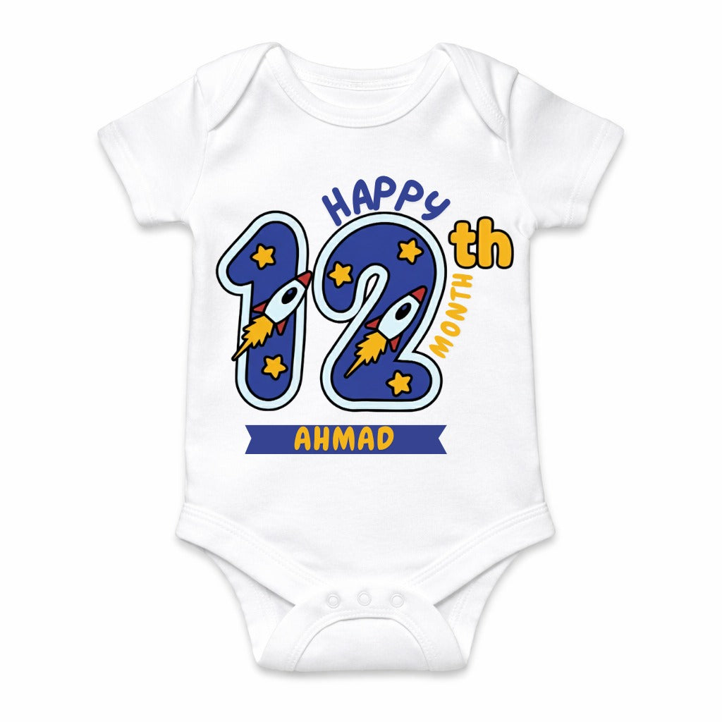 Happy 12th Month Baby Romper | Personalized Name Print
