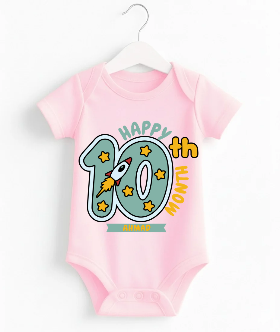 Happy 10th Month Baby Romper | Personalized Name Print