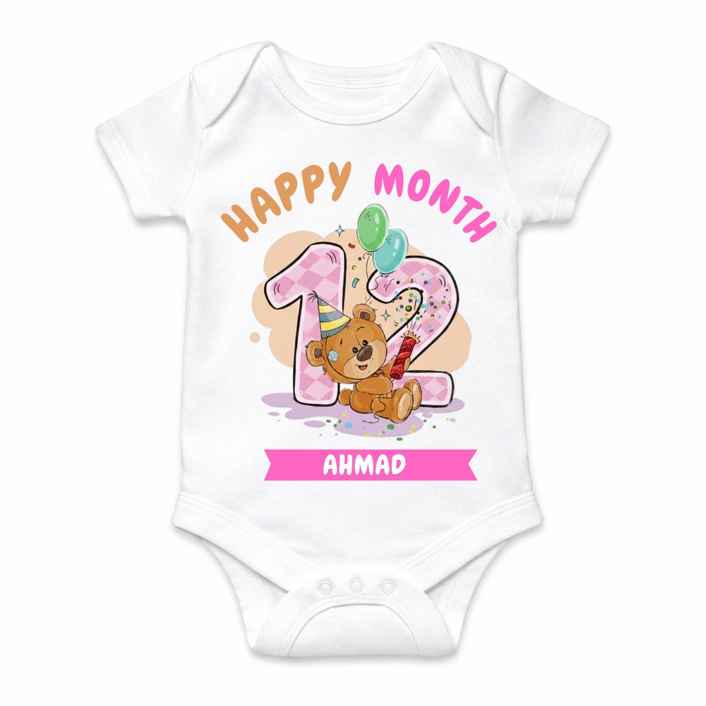 Happy 12th Month Baby Romper | Personalized Name Print