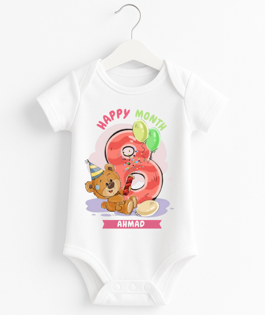 Happy 8th Month Baby Romper | Personalized Name Print