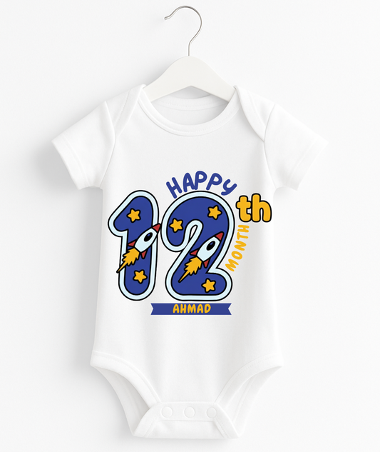 Happy 12th Month Baby Romper | Personalized Name Print