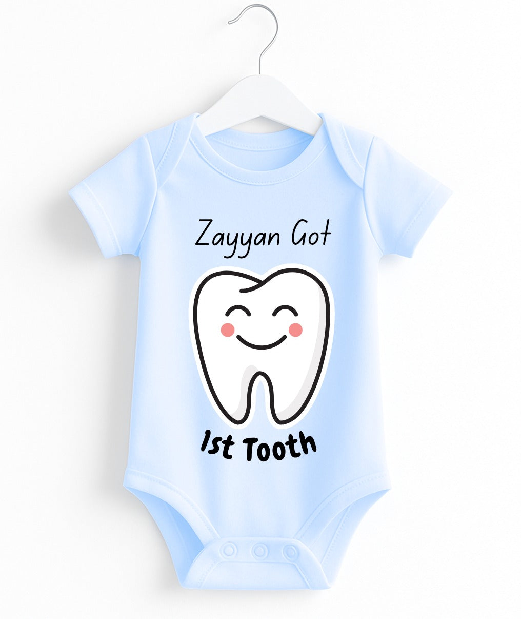 Custom Name 1st Tooth Romper | Customize Baby Romper